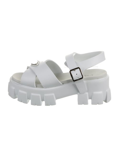 Prada Enameled Metal Triangle Rubber Slingback Sandals