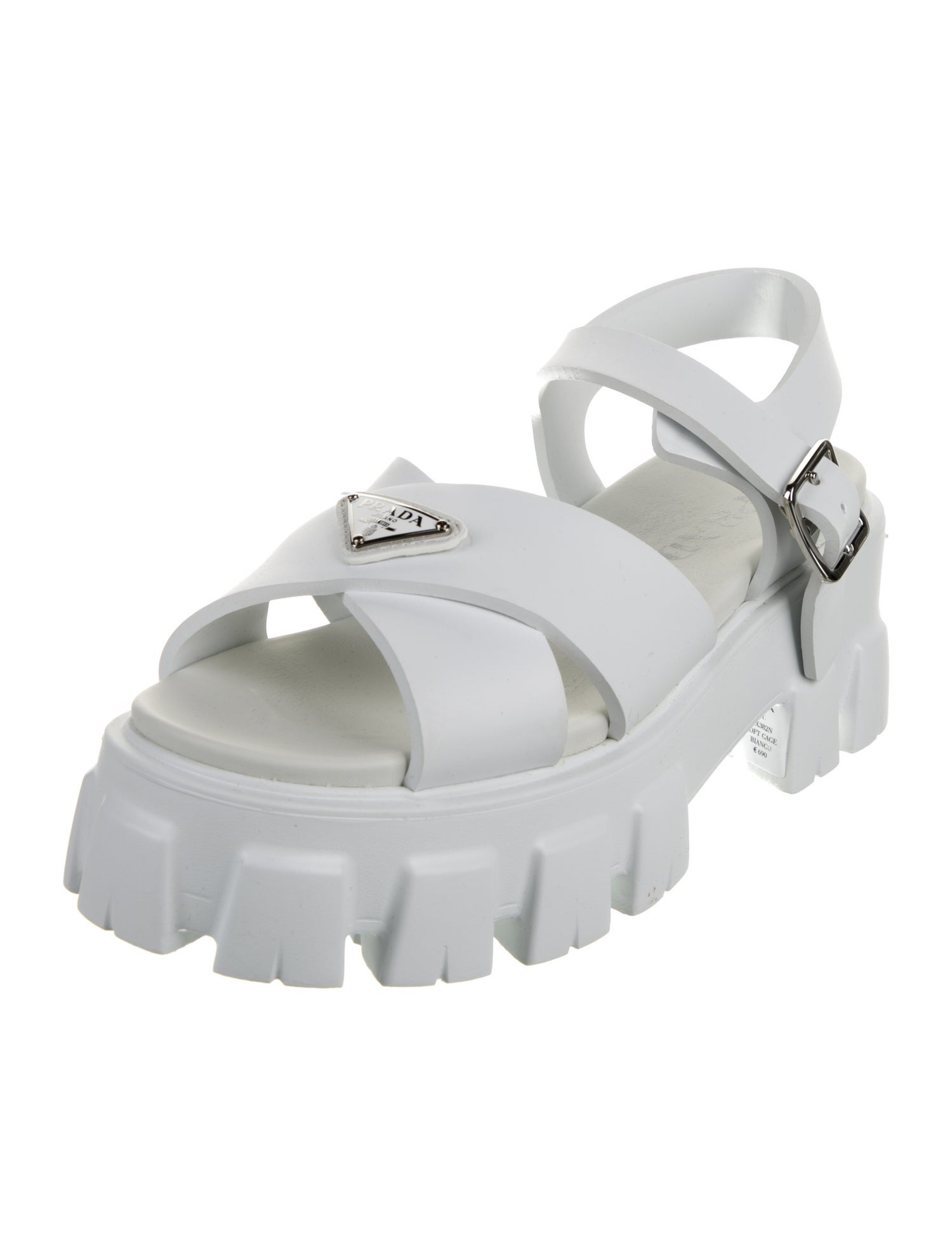 Prada Enameled Metal Triangle Rubber Slingback Sandals