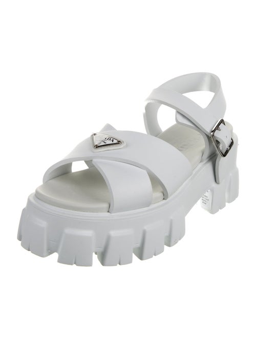 Prada Enameled Metal Triangle Rubber Slingback Sandals