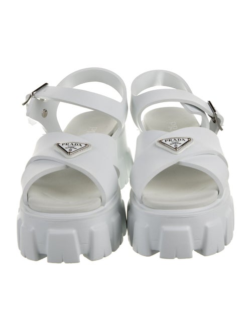 Prada Enameled Metal Triangle Rubber Slingback Sandals