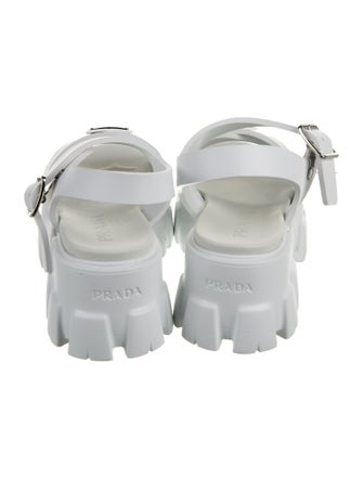 Prada Enameled Metal Triangle Rubber Slingback Sandals