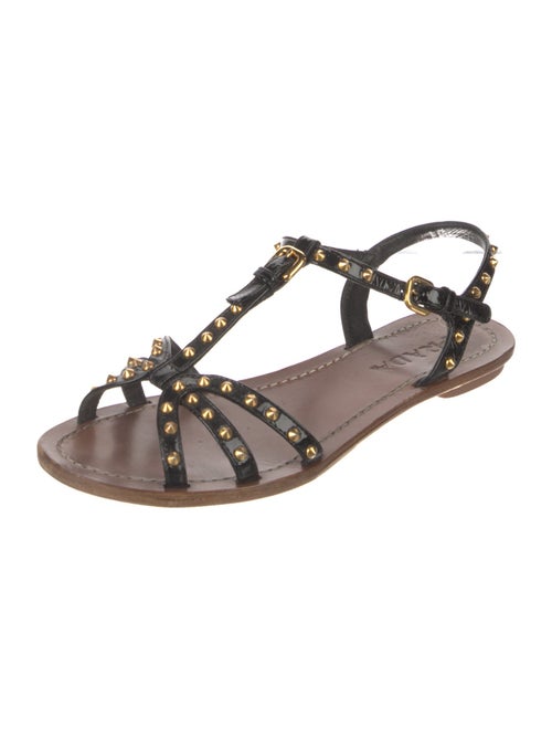 Prada Patent Leather Studded Accents T-Strap Sandals