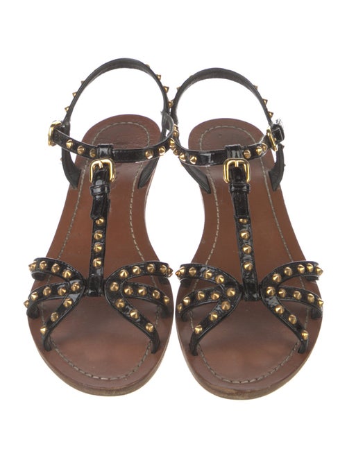 Prada Patent Leather Studded Accents T-Strap Sandals