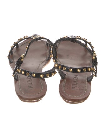 Prada Patent Leather Studded Accents T-Strap Sandals