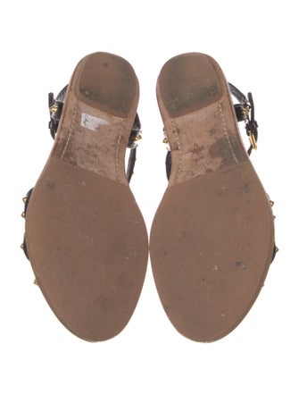 Prada Patent Leather Studded Accents T-Strap Sandals