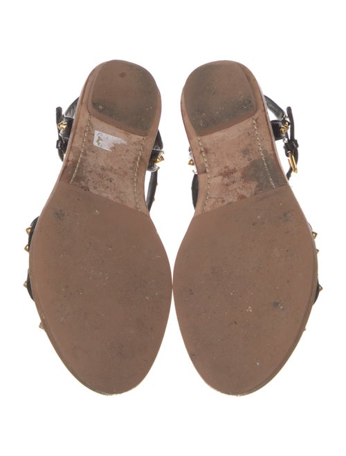 Prada Patent Leather Studded Accents T-Strap Sandals