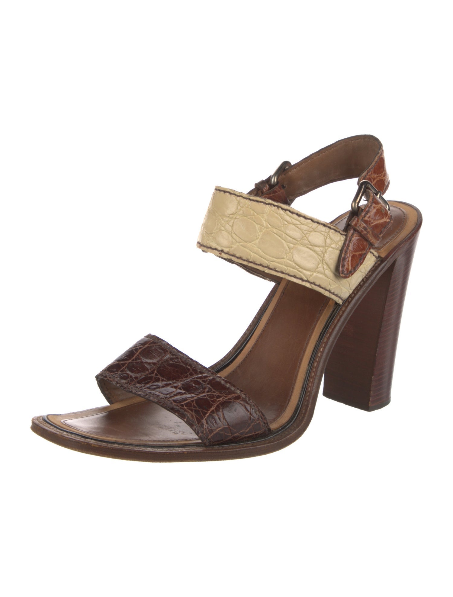 Prada Leather Colorblock Pattern Slingback Sandals