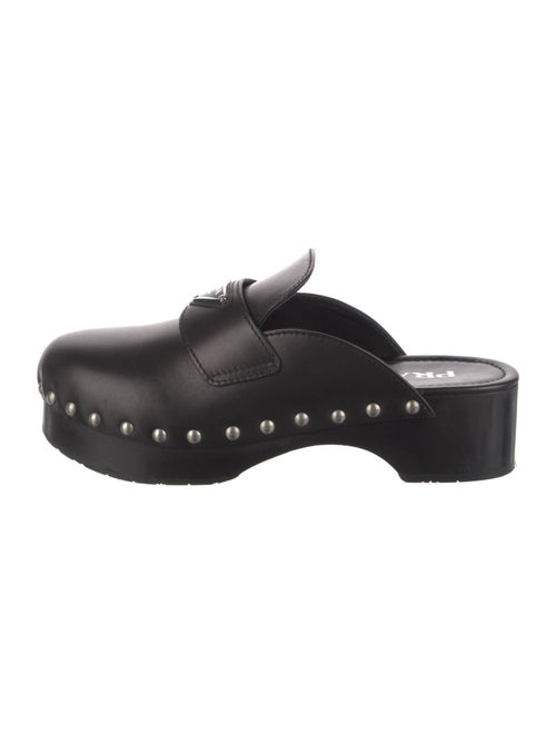 Prada Enameled Metal Triangle Leather Mules