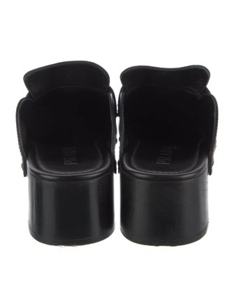 Prada Enameled Metal Triangle Leather Mules