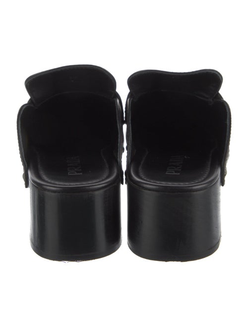 Prada Enameled Metal Triangle Leather Mules