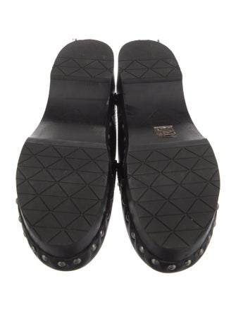 Prada Enameled Metal Triangle Leather Mules