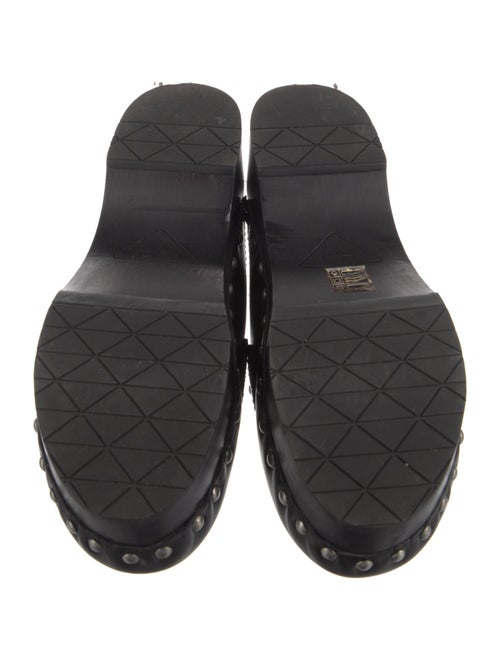 Prada Enameled Metal Triangle Leather Mules