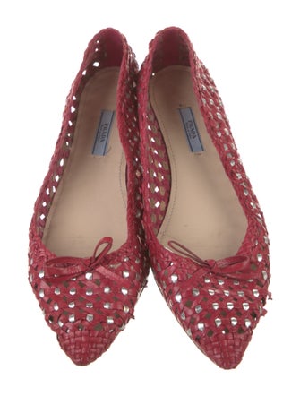 Prada Leather Bow Accents Ballet Flats