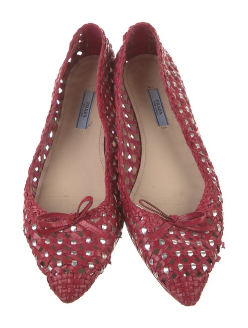 Prada Leather Bow Accents Ballet Flats