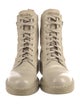 Prada Enameled Metal Triangle Leather Combat Boots