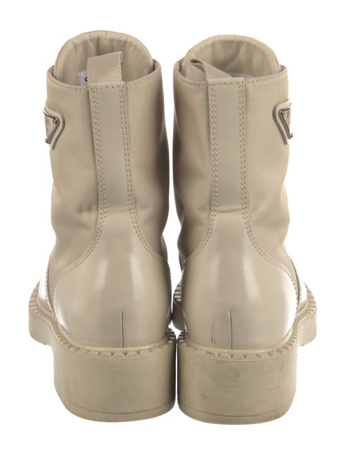 Prada Enameled Metal Triangle Leather Combat Boots
