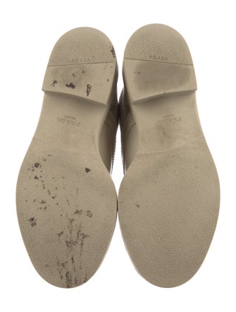 Prada Enameled Metal Triangle Leather Combat Boots