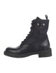 Prada Enameled Metal Triangle Leather Combat Boots