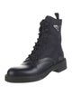 Prada Enameled Metal Triangle Leather Combat Boots