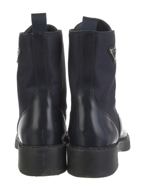 Prada Enameled Metal Triangle Leather Combat Boots