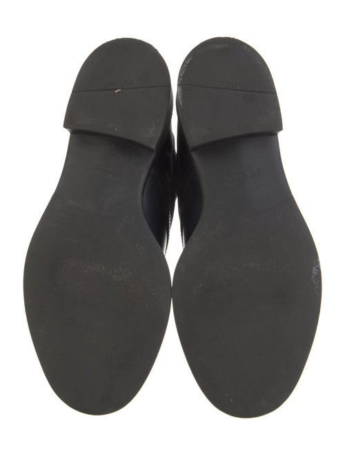 Prada Enameled Metal Triangle Leather Combat Boots