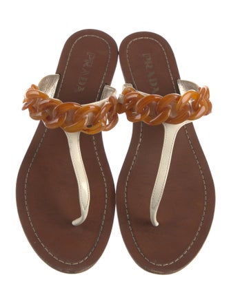 Prada Patent Leather Chain-Link Accents Slides