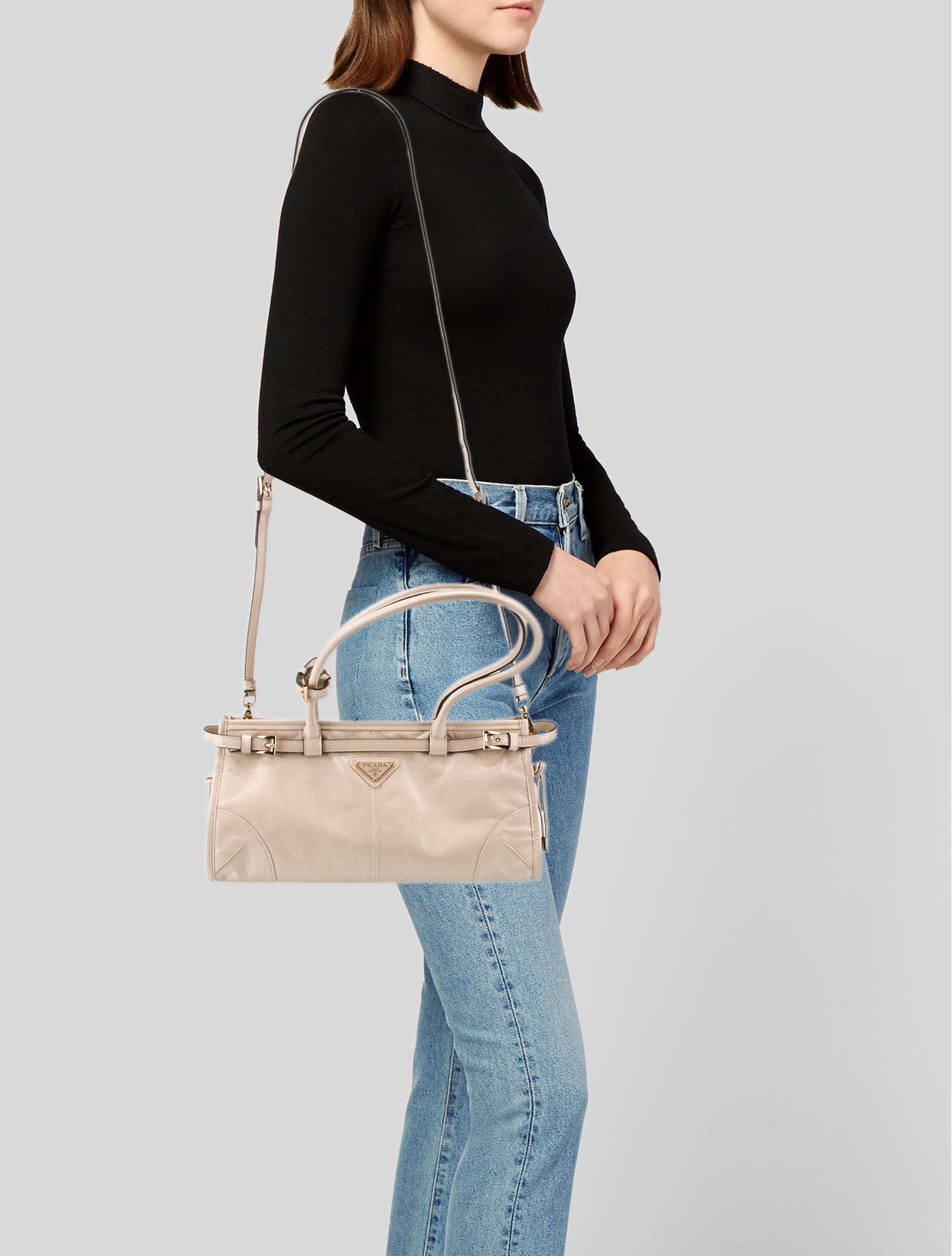 Prada Enameled Metal Triangle Bonnie Medium