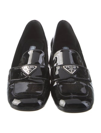 Prada Enameled Metal Triangle Patent Leather Pumps