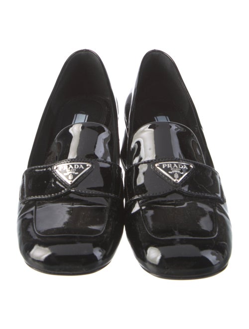 Prada Enameled Metal Triangle Patent Leather Pumps