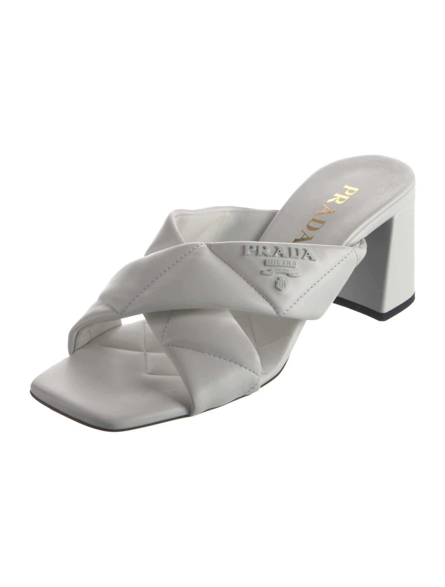 Prada Leather Embroidered Accent Slides