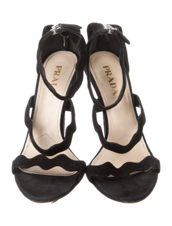 Prada Suede Scalloped Accent Sandals