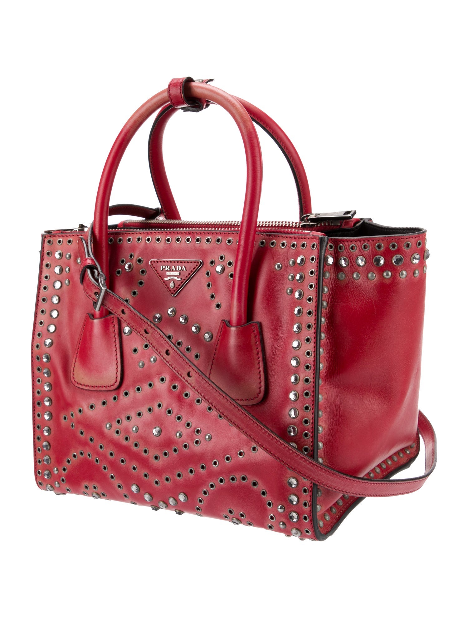 Prada Enameled Metal Triangle Galleria Double Zip