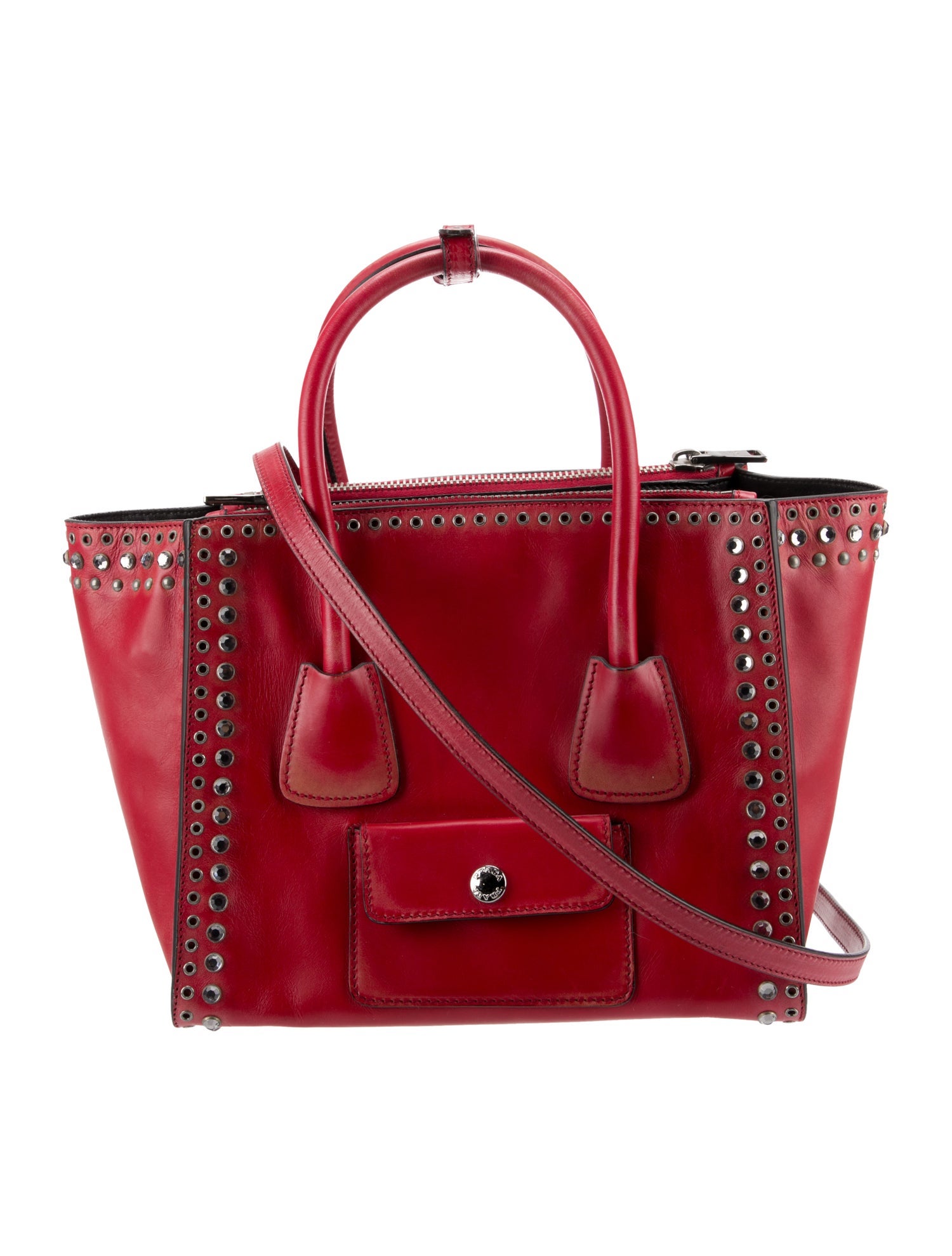 Prada Enameled Metal Triangle Galleria Double Zip