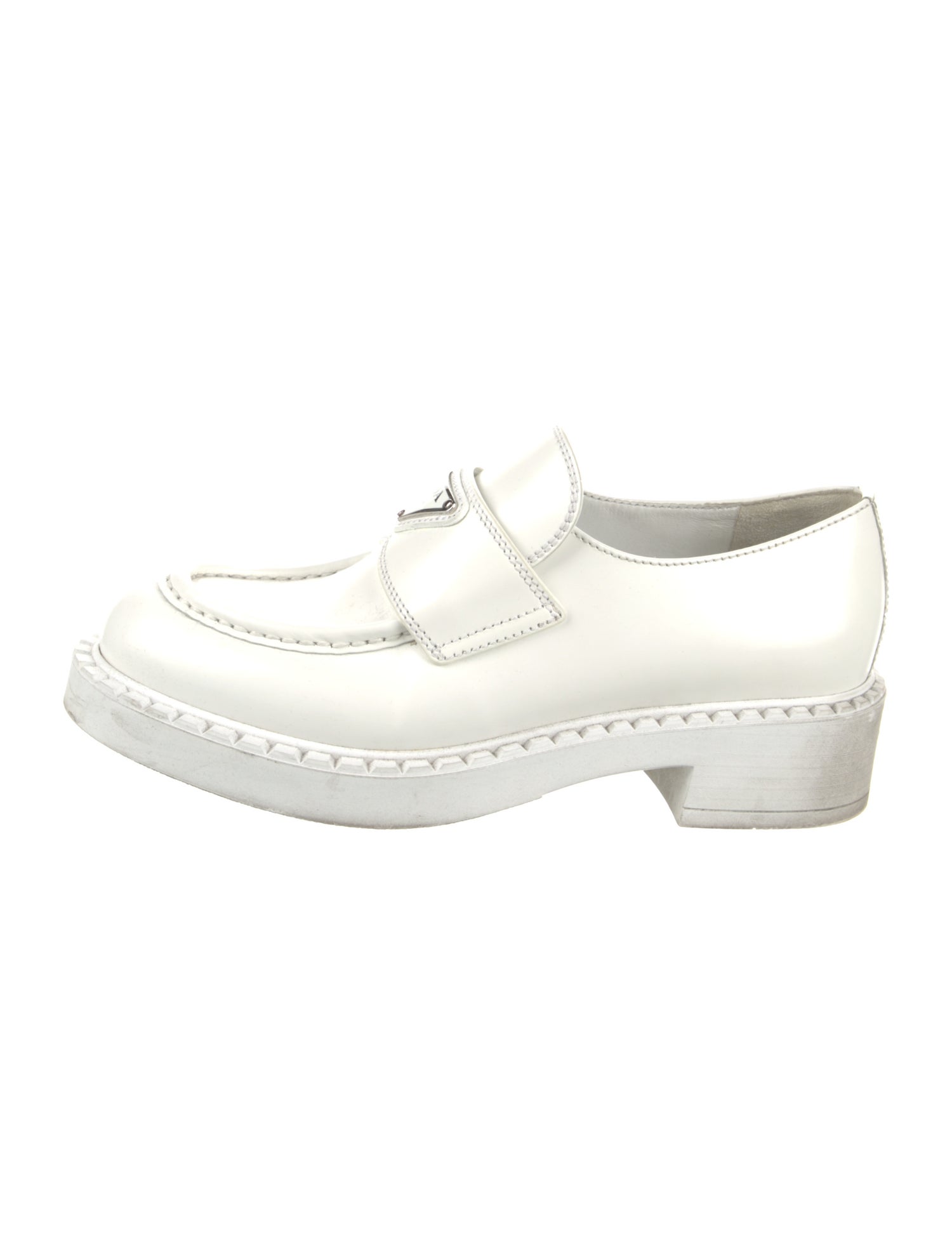 Prada Enameled Metal Triangle Leather Oxfords