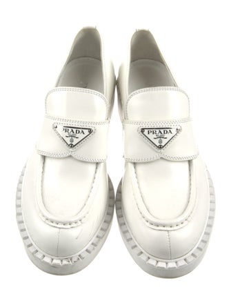 Prada Enameled Metal Triangle Leather Oxfords