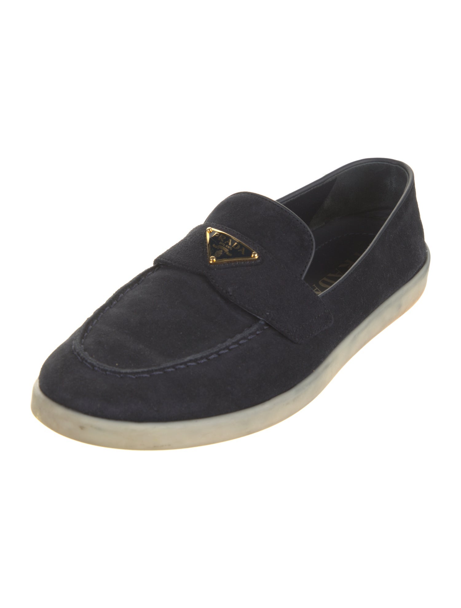 Prada Suede Leather Trim Embellishment Loafers