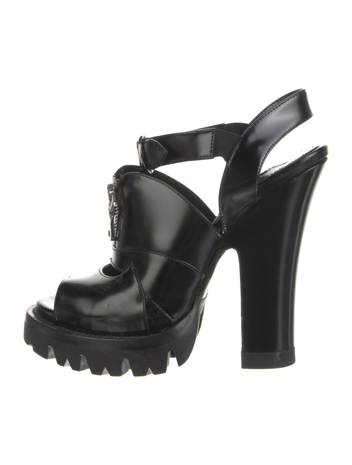 Prada Leather Cutout Accent Slingback Sandals