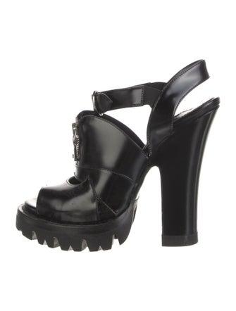 Prada Leather Cutout Accent Slingback Sandals