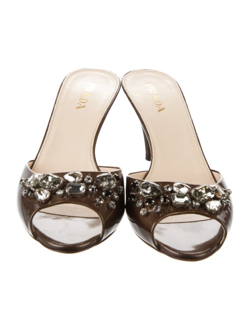 Prada Patent Leather Crystal Embellishments Slides