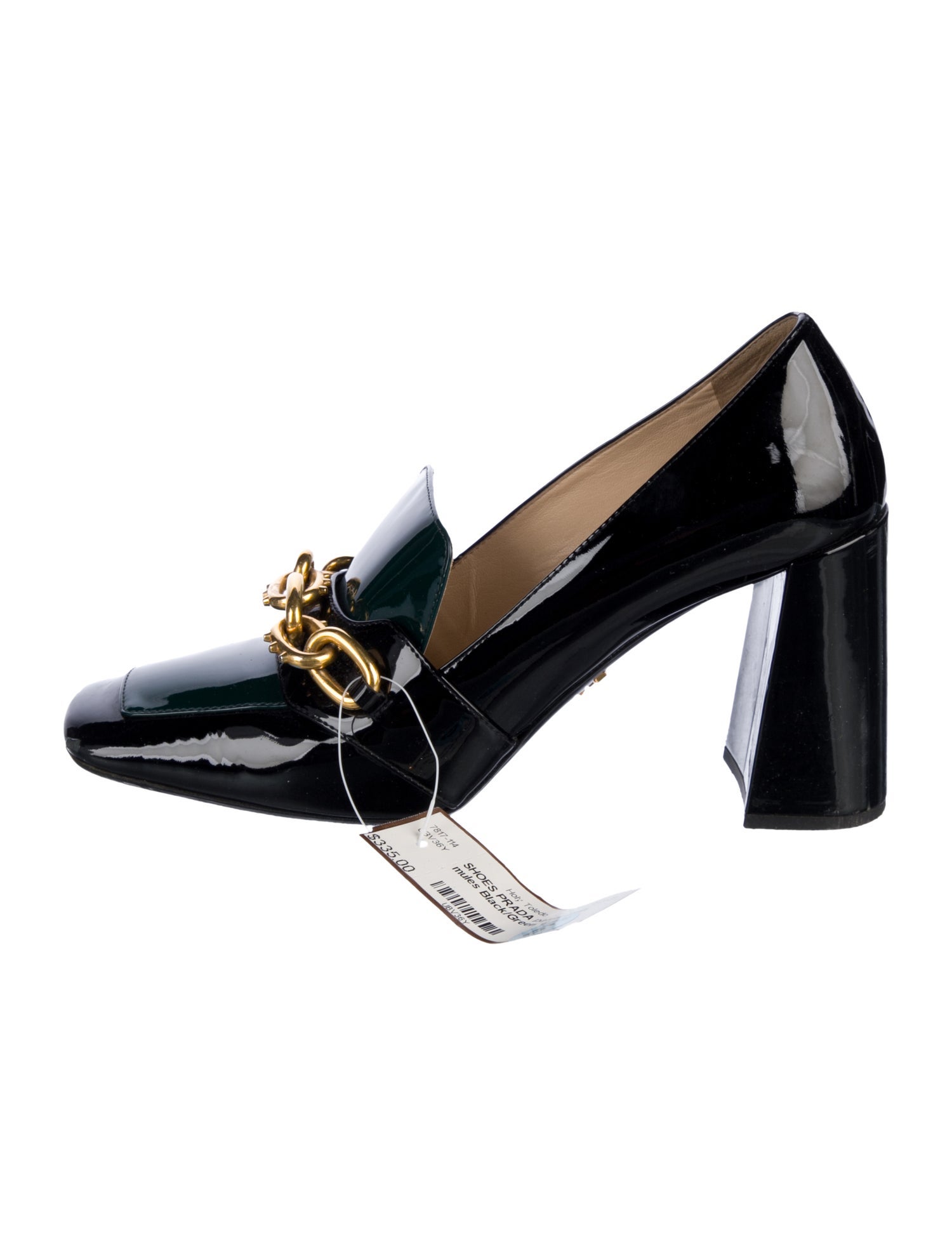 Prada Patent Leather Chain-Link Accents Pumps