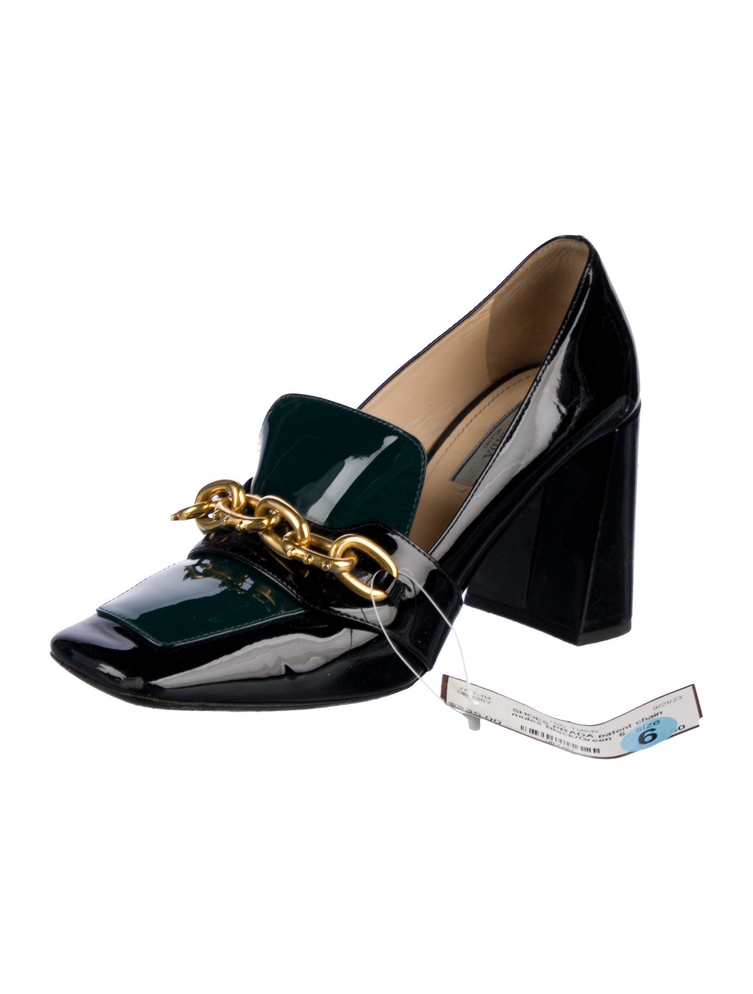 Prada Patent Leather Chain-Link Accents Pumps