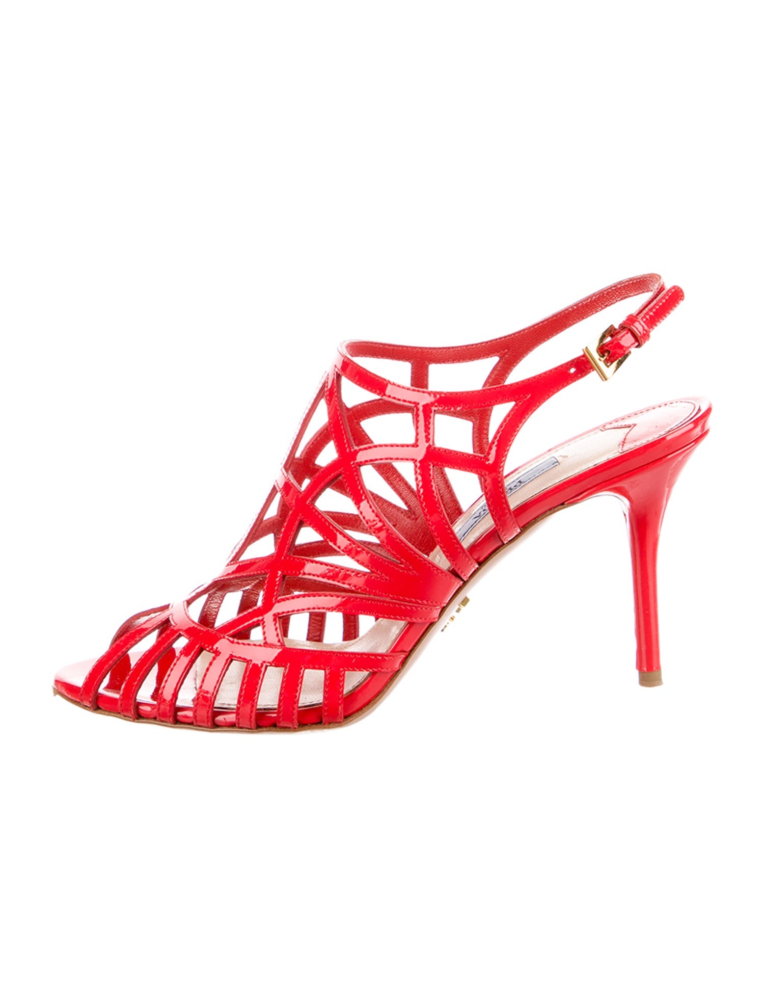 Prada Patent Leather Cutout Accent Slingback Sandals