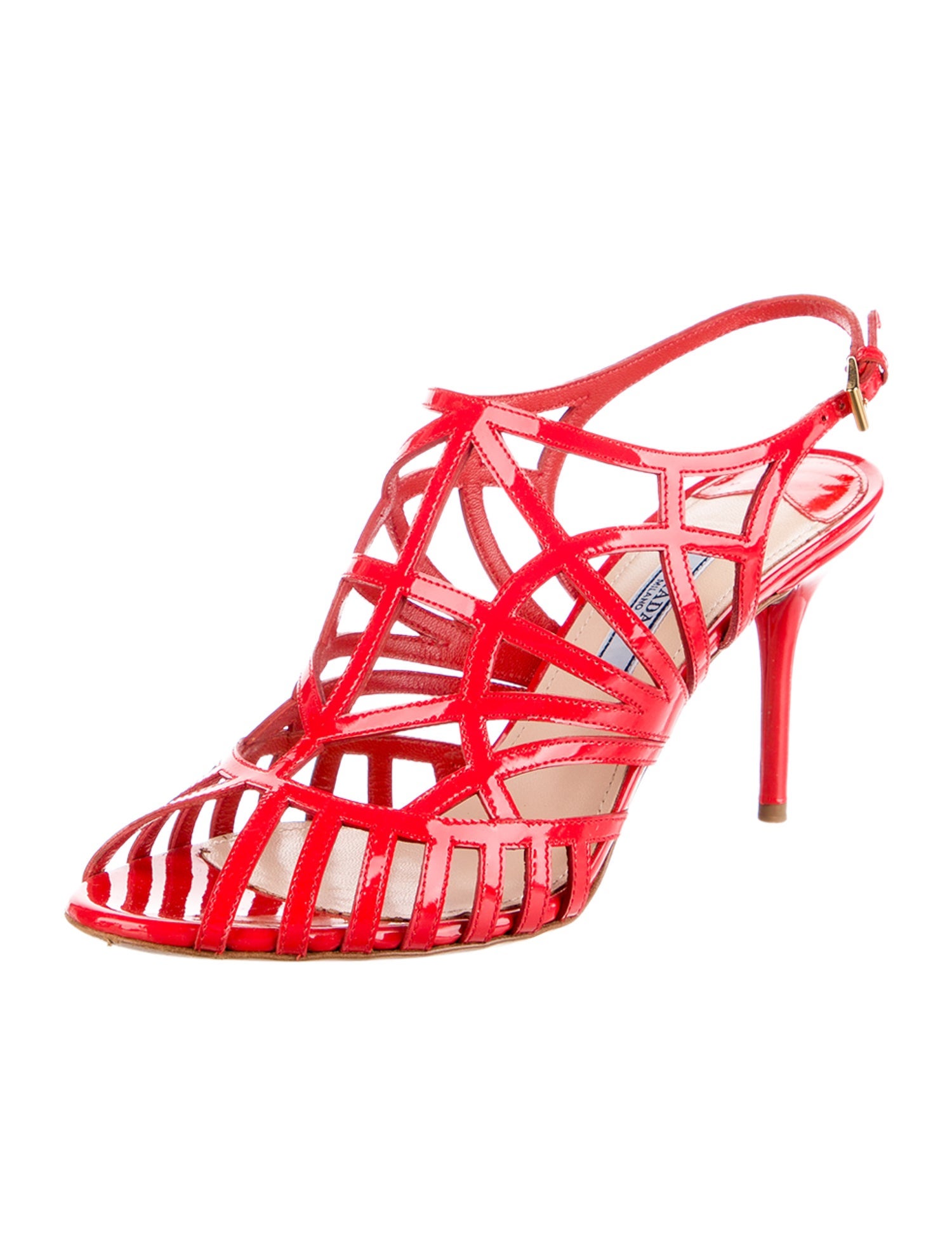 Prada Patent Leather Cutout Accent Slingback Sandals
