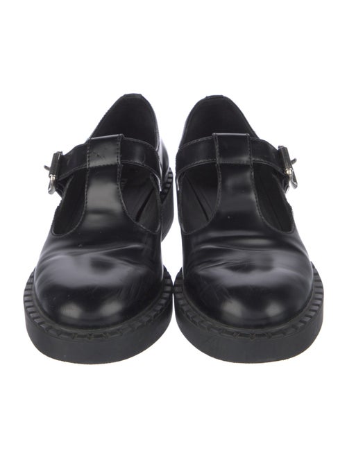 Prada Enameled Metal Triangle Leather Mules