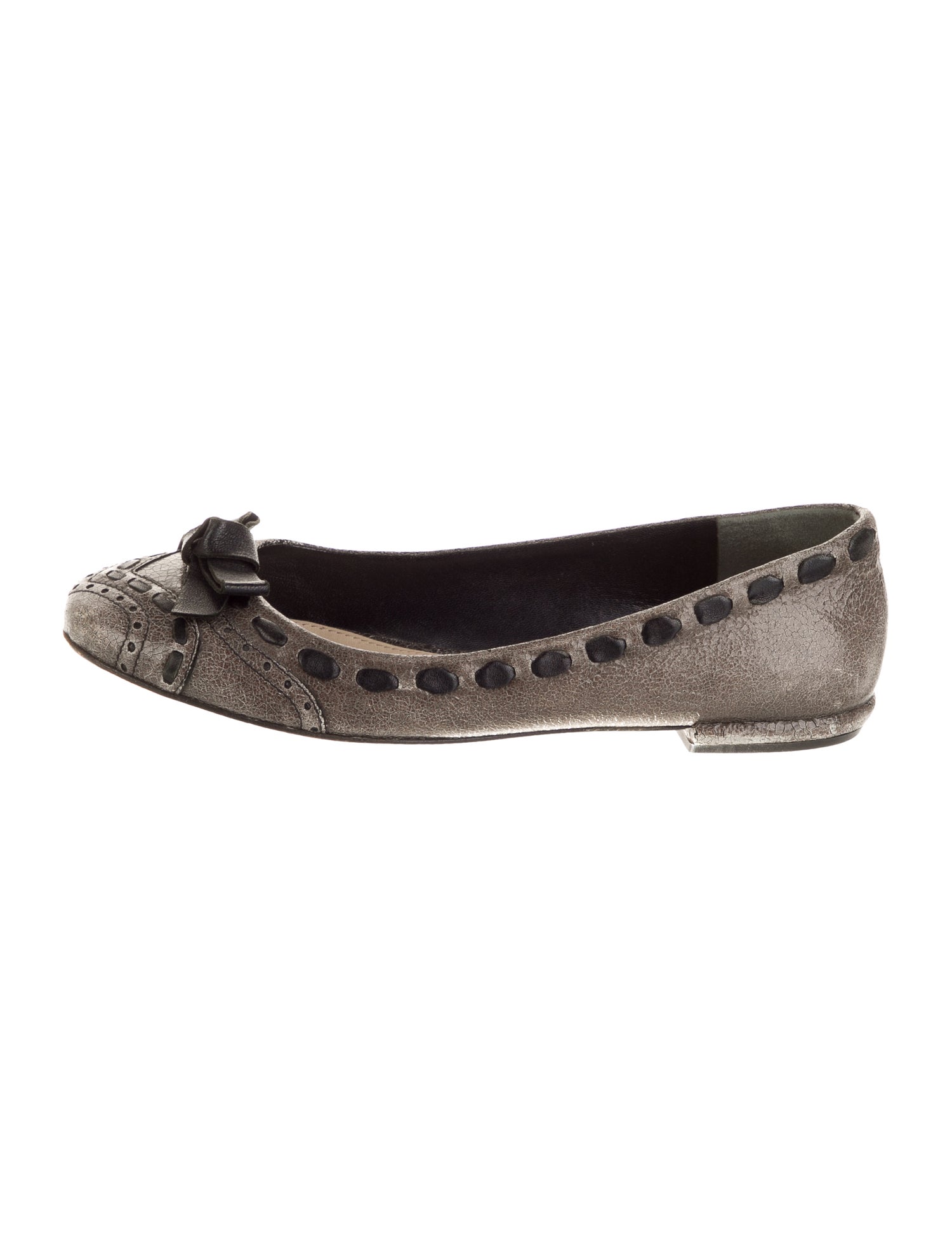 Prada Leather Bow Accents Ballet Flats