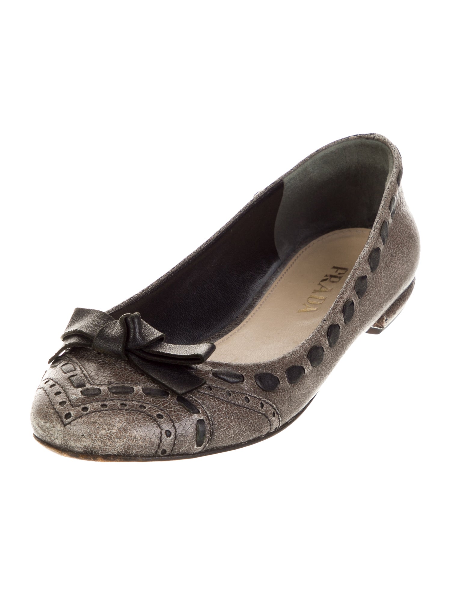 Prada Leather Bow Accents Ballet Flats
