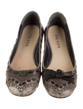 Prada Leather Bow Accents Ballet Flats