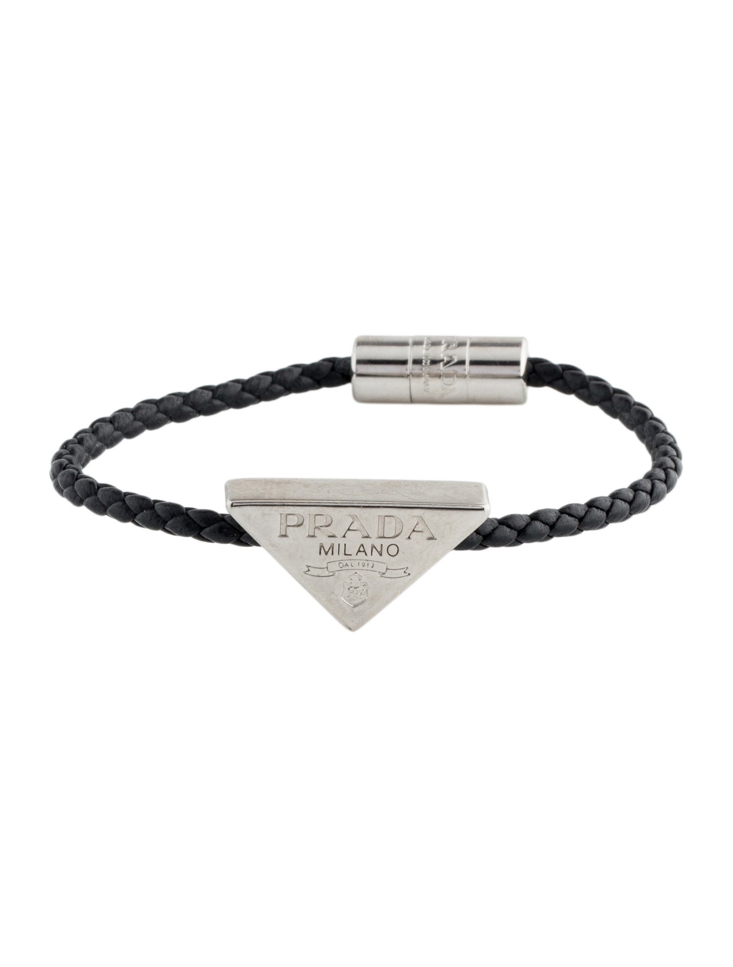 Prada Braided Leather Triangle Logo Wrap Bracelet