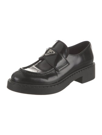 Prada Enameled Metal Triangle Leather Oxfords