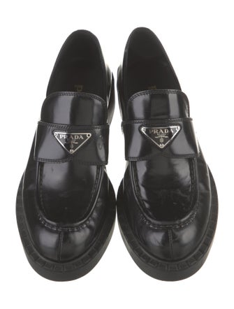 Prada Enameled Metal Triangle Leather Oxfords